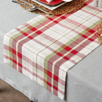 Orchard Plaid Collection Linen Tabletop Essentials, Table Runner, 14X72, Taupe/Red5
