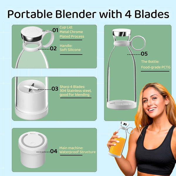 Portable Blender, Mini Blender for Smoothies and Shakes with 4 Blades, 11 Oz Personal Size Blender with Travel Lid and USB Rechargeable for Kitchen, Office, Gym (Pink)3