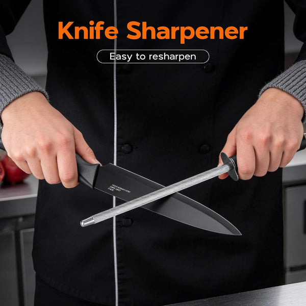 Kitchen Knife Sets with Block, 15 Pieces High Carbon Stainless Steel Knife Set with Sharpener, Sharp Knife Block Set for Kitchen, Black7