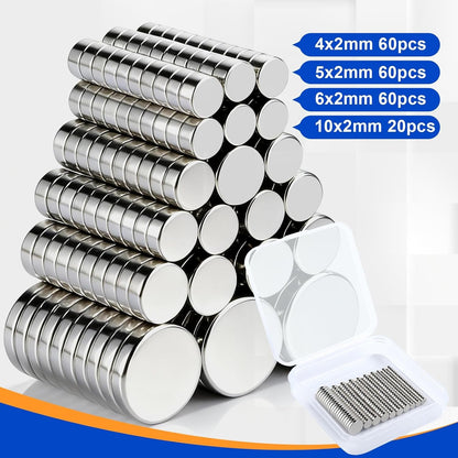 200Pcs Small Magnets, 4 Different Sizes Neodymium Magnet for Crafts | Tiny Mini round Refrigerator Magnets, Multi-Use for 3D Printing, Fridge, DIY, Office, Hobbies and Science3