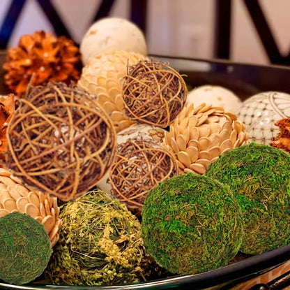 Decorative Balls for Centerpiece Bowls, 18Pcs Fake Moss Balls + Wicker Rattan Balls Set Vase Bowl Filler for Home Garden Wedding Party Decor (Fresh Green + Rustic Brown)7