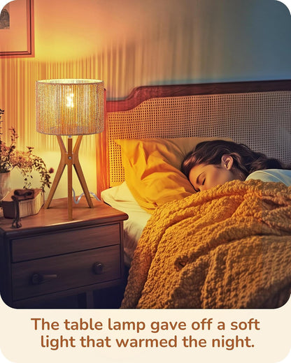 17.5" Rattan Table Lamp, Handmade Paper Rope Woven Lampshade, E266