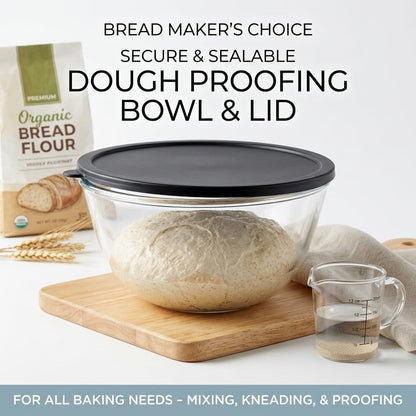 4.9 Quart Large Glass Mixing Bowl with Lid, Clear Glass Bowl for Bread Dough Mixing, Bread Making, Salad Serving, Food Prep & Storage4