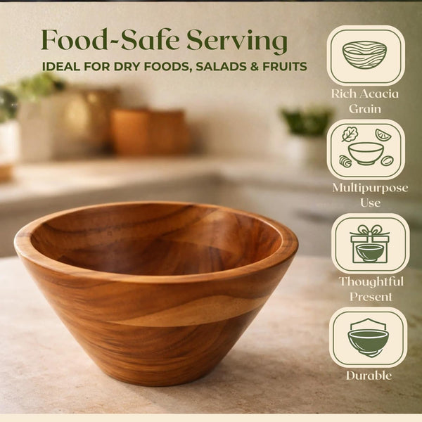 Salad Bowl, 2.3 Qt Acacia Wood Mixing & Serving Bowl, Small Size7