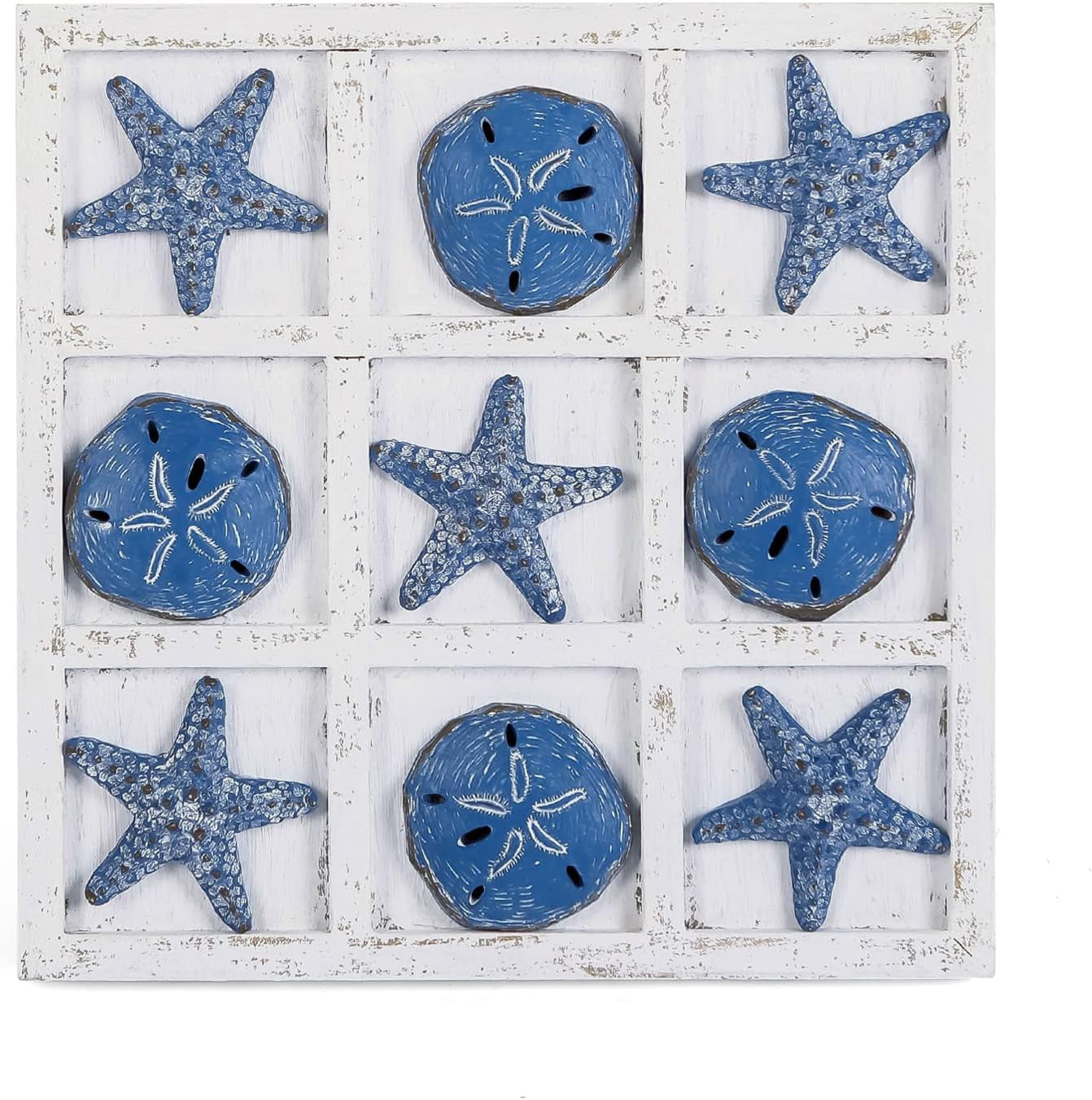 beach-decor-tic-tac-toe-5-sand-dollars-5-starfish-pieces-wood-board-travel-game-for-coastal-house-coffee-table-decor-blue