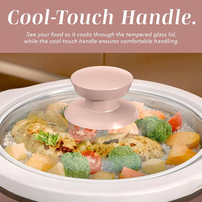 2QT Mini Electric round Slow Cooker - Adjustable Settings, Removable Stoneware Pot, Tempered Glass Lid, Dishwasher Safe, Cool-Touch Side Handles, Dusty Rose5