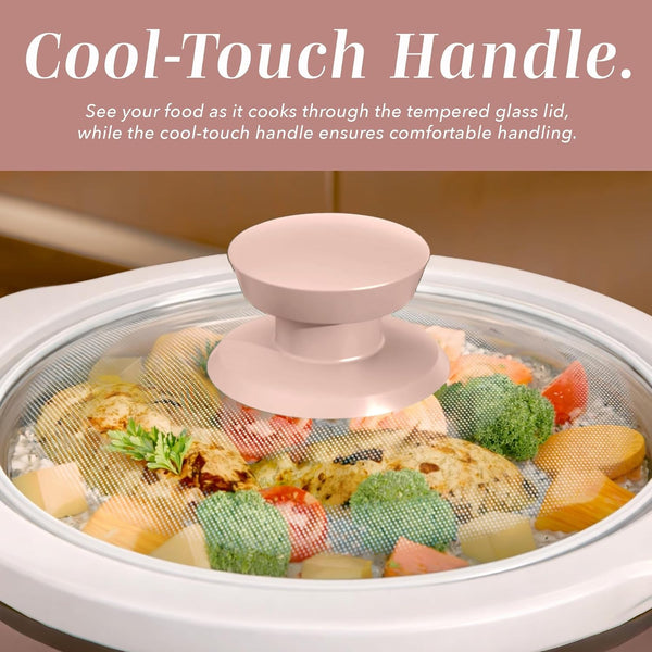 2QT Mini Electric round Slow Cooker - Adjustable Settings, Removable Stoneware Pot, Tempered Glass Lid, Dishwasher Safe, Cool-Touch Side Handles, Dusty Rose5