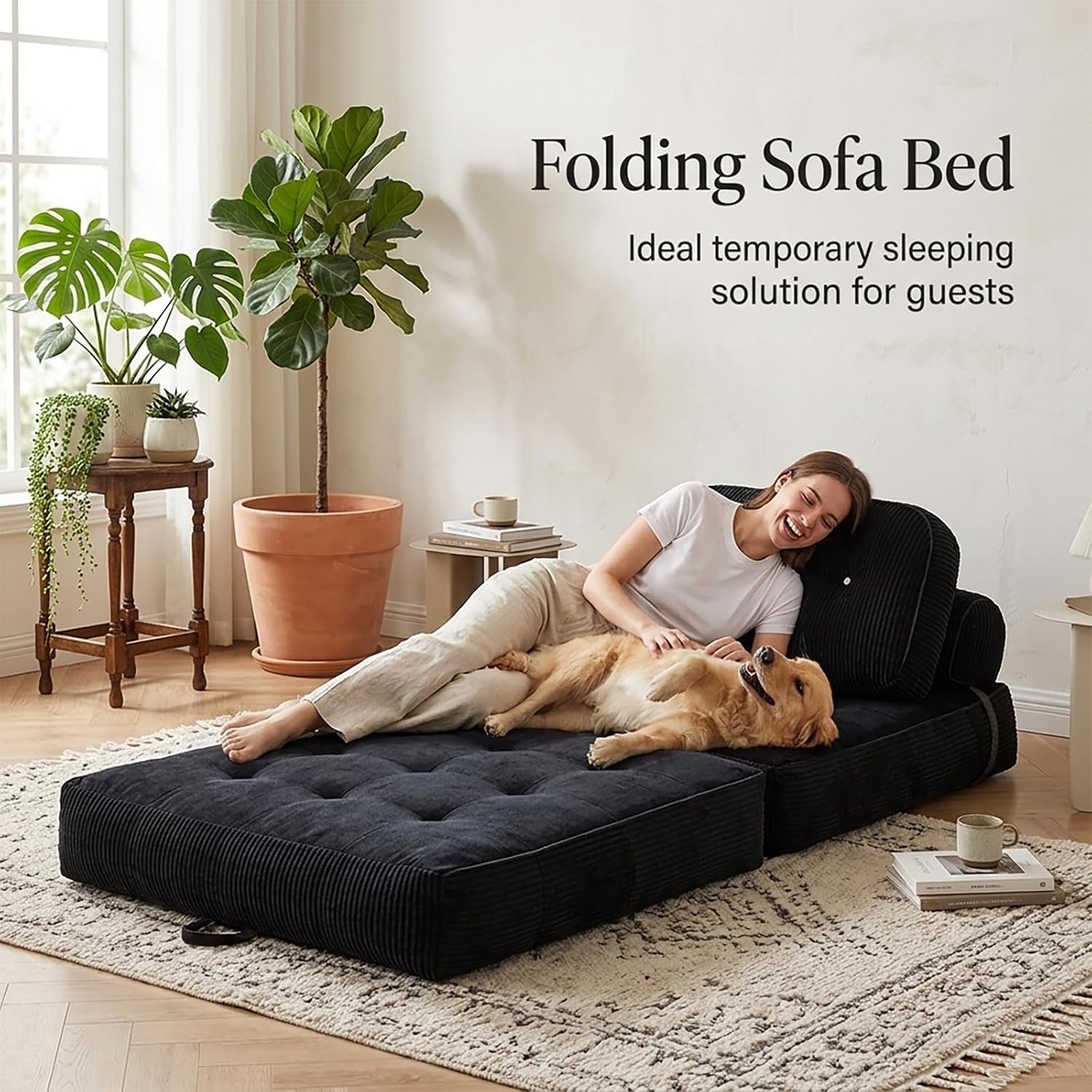 black-boneless-chair-bed-with-pillow-blanket-foldable-sofa-bed