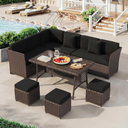 7 Pieces Patio Furniture Set, Outdoor Patio Furniture, Wicker Conversation Set with Dining Table, Chairs and Ottoman1