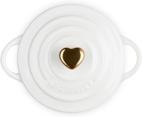 Le Creuset Stoneware Mini round Cocotte, 8Oz., White with Gold Heart Knob2