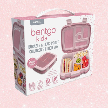 Bentgo Kids Bento-Style 5-Compartment Leak-Proof Lunch Box - Just-Right Portions Ages 3-7, Durable, Drop-Proof, Dishwasher Safe, PFAS & Bpa-Free & Made with Food-Safe Materials (Petal Pink Glitter)8