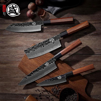 4-Piece Japanese Chef Knife Set, San-Mai 9Cr18Mov5