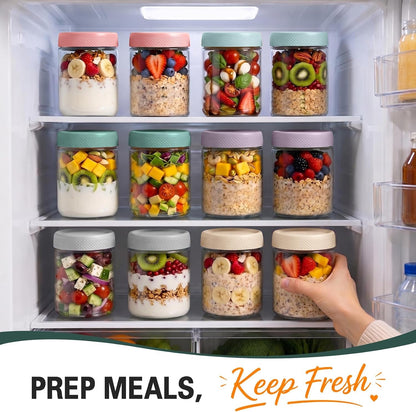 Mason Jars, 16 Oz Overnight Oats Containers with Lids, Glass Jar with Lid | 6 Pack Wide Mouth Glass Mason Jars with Airtight Lids, Overnight Oats Jars for Yogurt, Meal Prep, Chia Pudding, Storage, Home8