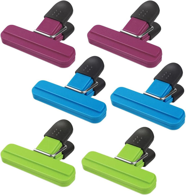 6 Pack Chip Bag Chips Food Clips with Heavy Duty Tight Seal Grip Plastic Bags Clips for Food Storage Assorted Colors Food Bag Clips Snack Clips Small Sizes Kitchen Clip for Coffee Snacks (3 Colors)1