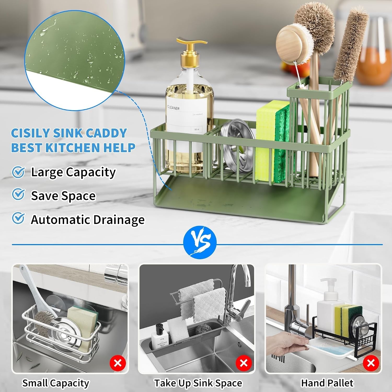kitchen-sink-caddy-sponge-holder-for-kitchen-sink-kitchen-sink-organzier-and-storage-with-high-brush-holder-304-stainless-gadgets-sink-accessories-organizadores-de-cocina-sage-green