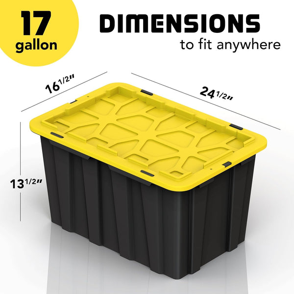 4 Pack of Large 17 Gallon Plastic Storage Bin Tote Organizing Container with Secure Latching Lids, Stackable, Extra Strength Clear with Built in Handle - Black and Yellow2
