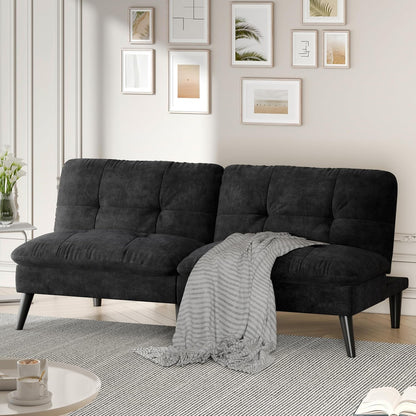 Futon Sofa Bed, Foldable Small Velvet Couch Bed with Adjustable Recliner, Space Saving 2 in 1 Sofa for Living Room, Apartment, or Guest Room, Black1