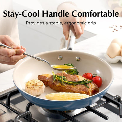 Ceramic Non Stick Egg Pans, Nonstick Frying Pan Skillet, 8 Inch Cooking Pan Non Toxic with Stay Cool Handle for Induction, PTFE & PFAS & PFOA Free, Dishwasher/Oven Safe (Blue)7