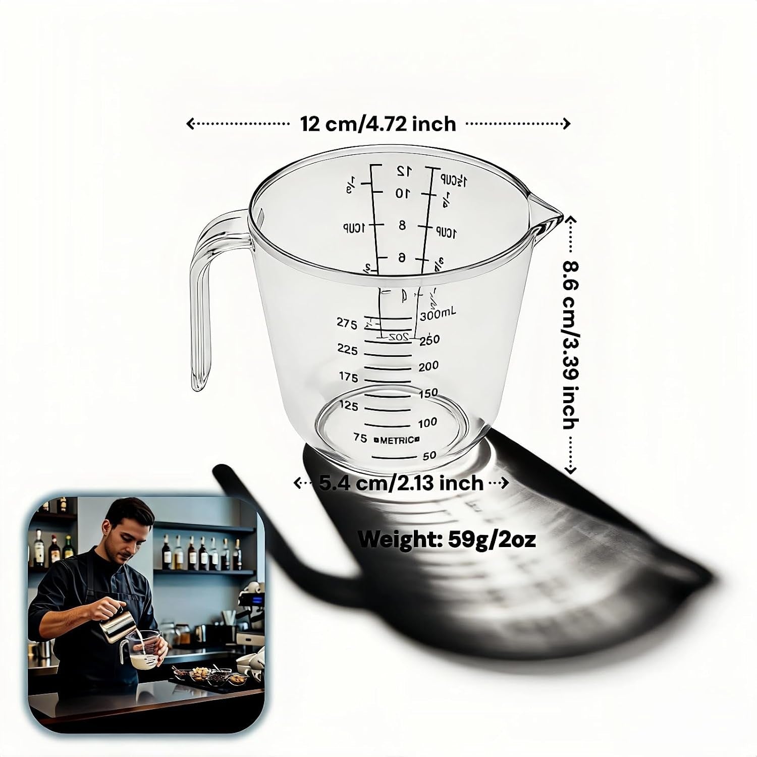 bpa-free-plastic-measuring-cup-300ml-1-cup-clear-with-dual-ml-cup-marks-heat-resistant-0-176-f-v-shaped-spout-for-drip-free-pouring-comfort-grip-handle-for-baking-cooking