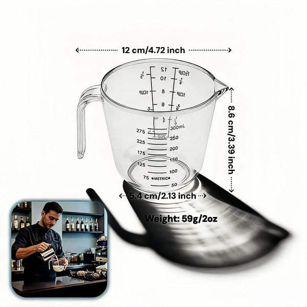 Bpa-Free Plastic Measuring Cup 300Ml/1 ½ Cup – Clear with Dual Ml/Cup Marks, Heat-Resistant 0-176°F, V-Shaped Spout for Drip-Free Pouring, Comfort Grip Handle for Baking & Cooking2