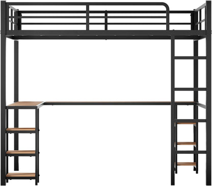 Full Loft Bed with Desk & Shelves for Teens/Adults, Guardrails, Ladder7