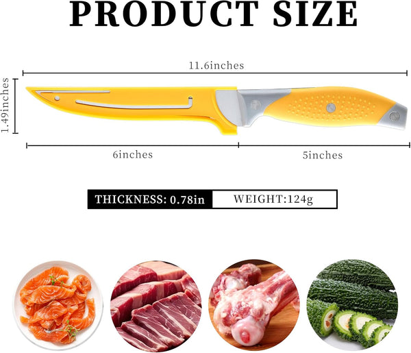 3PCS Boning Knife, German Stainless Steel Fillet Knives, 6 Inch Curved Boning Deboning Filet Fillet Knife for Meat, Fish, Poultry, Cutting, Trimming, Ergonomic Rubber Handle, Dishwasher Safe2