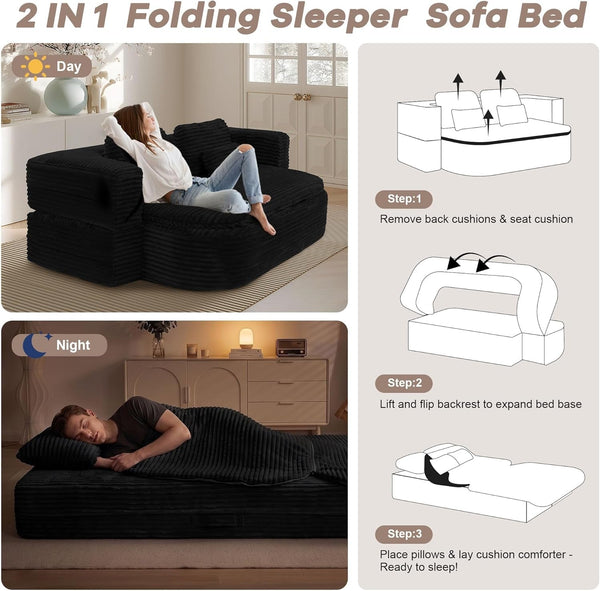 75'' Folding Sleeper Sofa Bed, Memory Foam Boneless Couch4