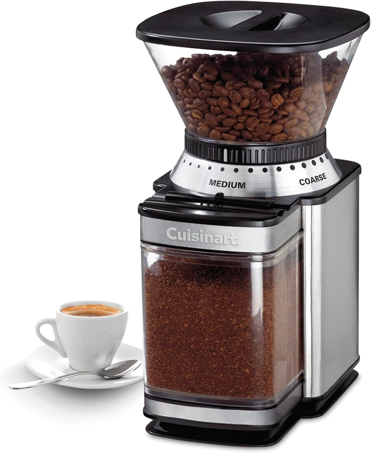 electric-burr-coffee-grinder-18-position-selector-4-18-cups-flat-burr-coffee-bean-grinder-with-18-options-fine-to-coarse-removeable-easy-to-clean-8-oz-bean-hopper-dbm-8p1
