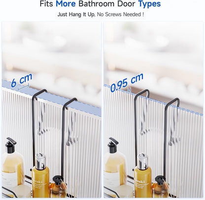 Shower Caddy over the Door Organizer: Bath Rack Hanging over Glass with Hooks - Storage Shelf inside Bathroom for Shampoo - Matte Black4