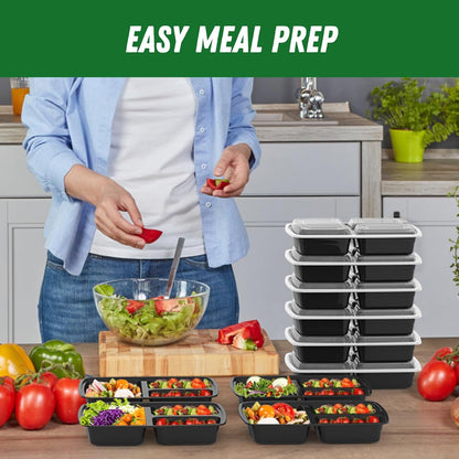50 Pack 32 Oz Meal Prep Containers with Lids 3-Compartment, Black6