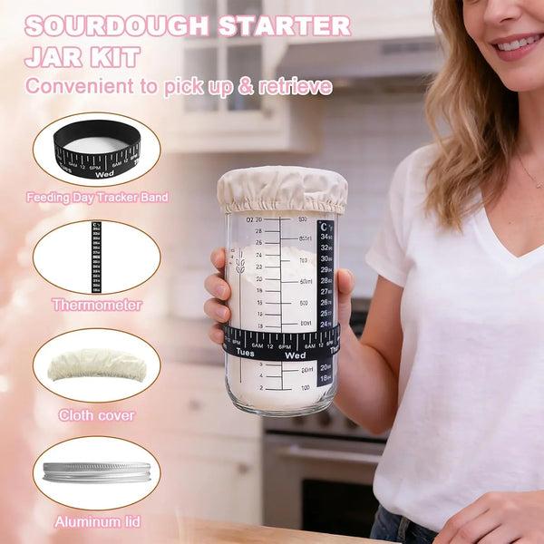 Beginner Sourdough Starter Kit, Sour Dough Kits with Sourdough Starter Jar | Sour Dough Bread Starter Kits with Glass Jar, Bread Proofing Basket, Sourdough Bread Making Tools Gifts for Bakers Women Mom3