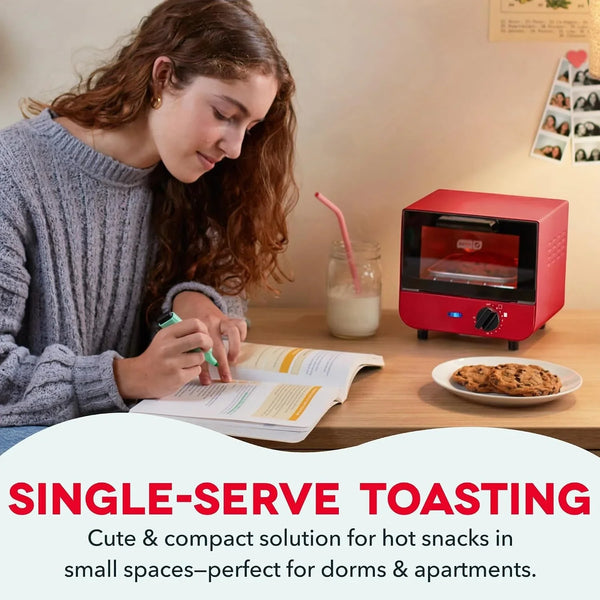Mini Toaster Oven | Small Toaster Oven for Dorms, Apartments, & Small Kitchens, Adjustable Timer Dial with Auto Shutoff, Removable Cooking Tray & Crumb Catch, Red3