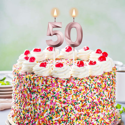 50Th &5Th Birthday Number Candles Cake Topper, Rose Gold Metallic4
