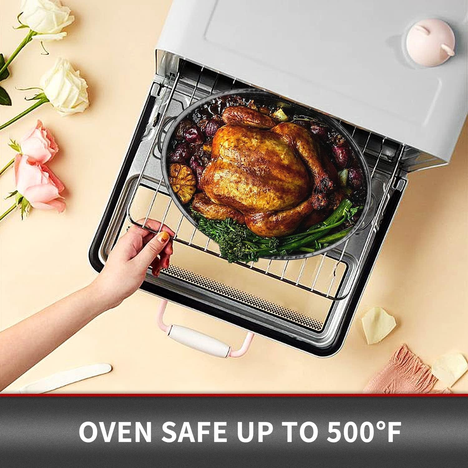 granite-roaster-pan-small-13-enameled-roasting-pan-with-domed-lid-oval-turkey-roaster-pot-broiler-pan-great-for-small-chicken-lamb-dishwasher-safe-cookware-fit-for-7lb-bird