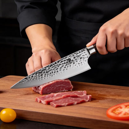 8 Inch Hammered Japanese Chef Knife,Powder Steel Edge Kitchen Knife8