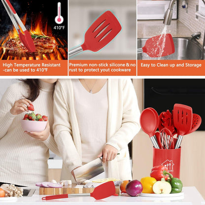 26 Pcs Kitchen Silicone Cooking Utensils Set, Red Kitchen Decor3