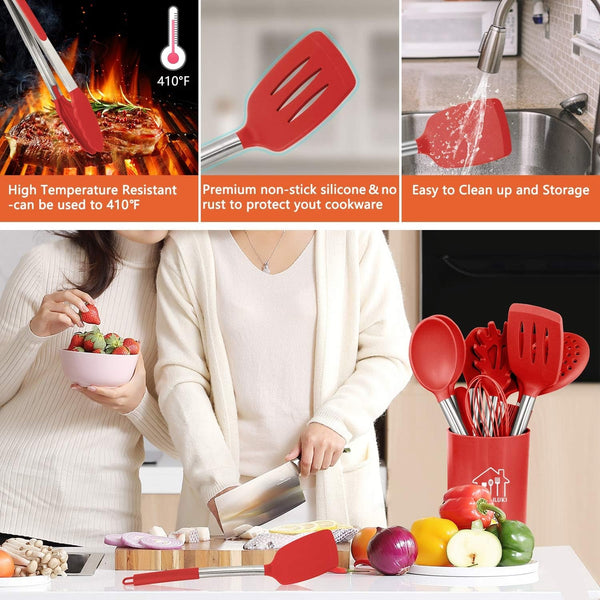 26 Pcs Kitchen Silicone Cooking Utensils Set, Red Kitchen Decor3