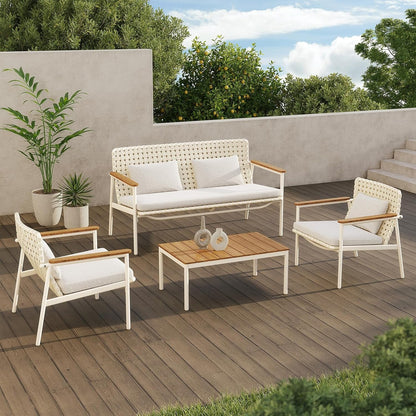 4-Piece Patio Conversation Set, Outdoor Wicker Sofa Set with Waterproof Cushions All-Weather Wicker Furniture Sectional Sofa for Garden, Poolside, or Backyard Relaxation-Grey1