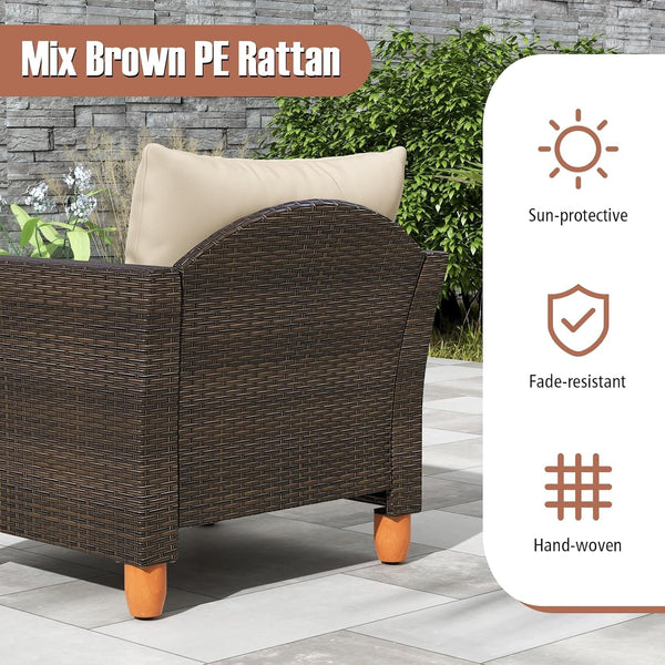 3 Piece Patio Furniture Set, Patiojoy Outdoor PE Wicker Bistro Set with Soft Cushions and Solid Acacia Wood, Outdoor Conversation Set with Porch, Balcony and Garden8