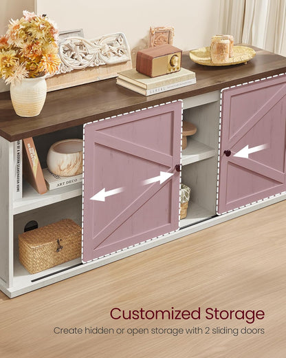 VASAGLE Farmhouse TV Stand for Tvs up to 65 Inches, Entertainment Center with Storage Cabinets and Sliding Barn Doors, Media Console Table for Living Room, Rustic White and Honey Brown ULTV535W013