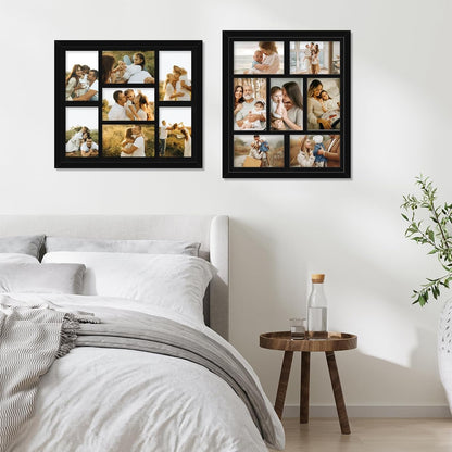 4X6 Picture Frame Collage for Wall, Display 7 Pcs 4X6 Photos with Mat or 12X14 without Mat, 7 Opening Photo Frame for 4 X 6 Pictures with Shatter Resistant Plexiglass, Black Mat, Black6