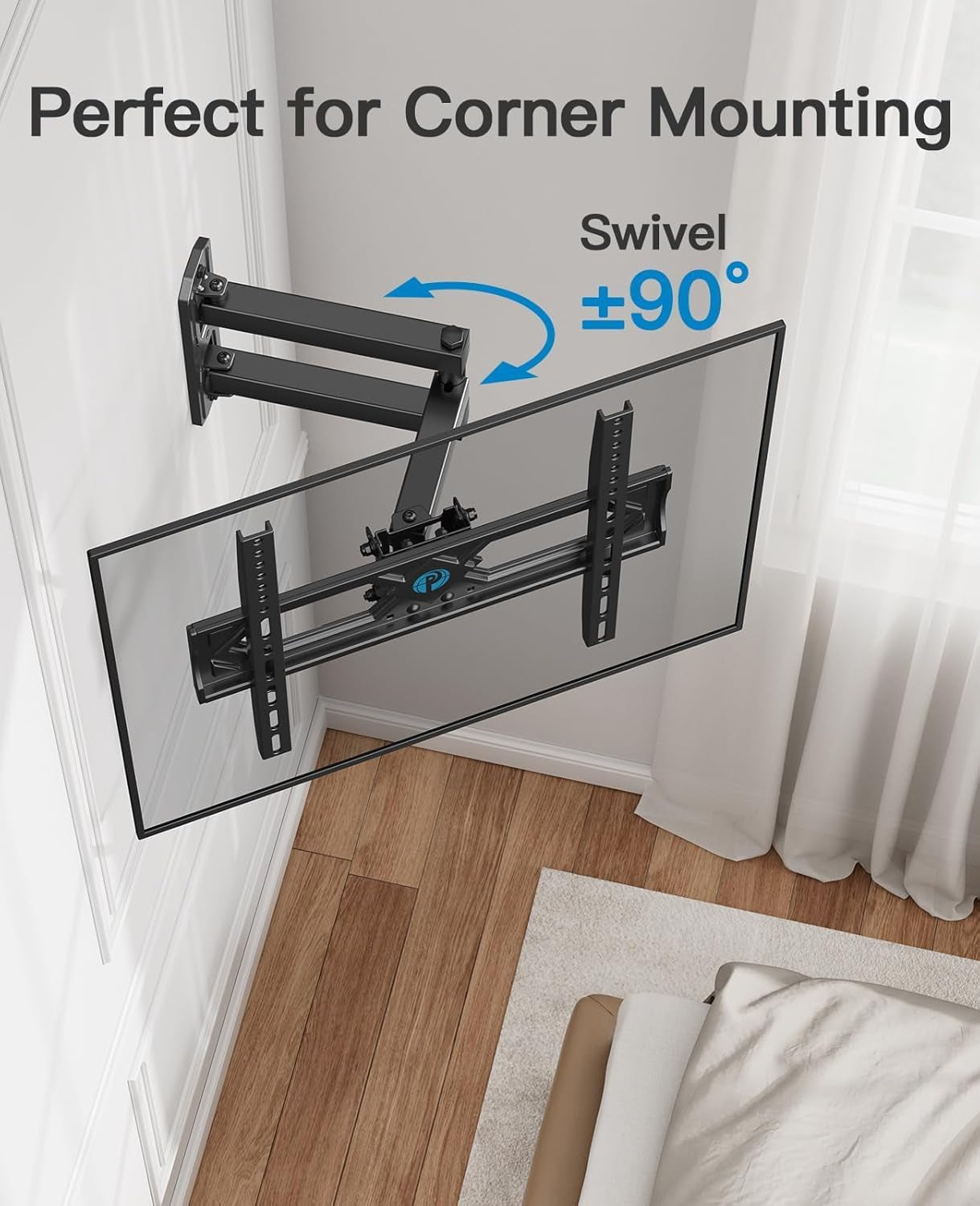 full-motion-tv-wall-mount-for-26-65-inch-flat-curved-tvs-heavy-duty-single-articulating-arms-corner-tv-mount-up-to-vesa-400x400mm-and-77lbs-support-swivel-tilt-level-adjustment