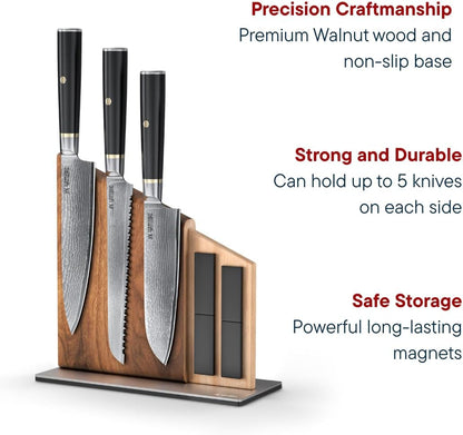 Magnetic Kitchen Knife Block Set - Japanese 67 Layer High-Grade VG-10 Steel Knives, Sharp, G10 Handle Professional Kitchen Knife Set - Black Damascus (6 Pieces)6