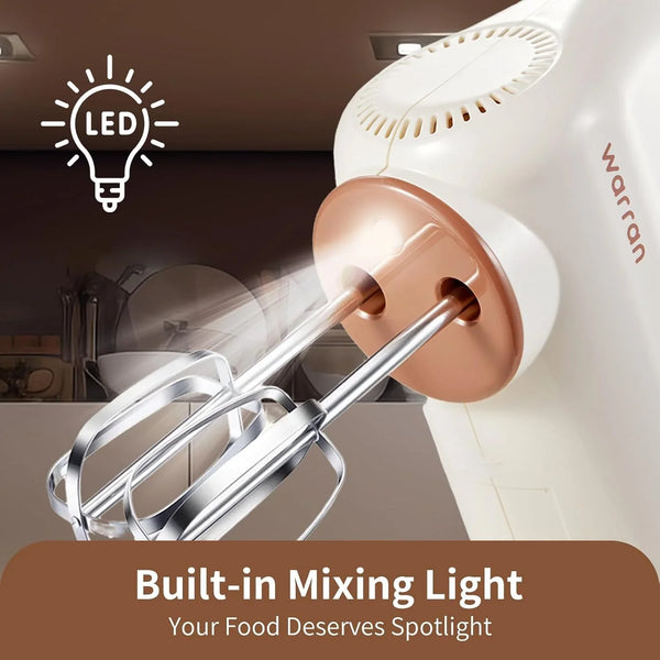 300W Compact Lightweight Electric Hand Mixer, with Powerful Quiet DC Motor for Baking, Cake, Brownies, Cookie Dough, Ideal for Home Kitchen (White)6