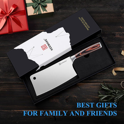 Cleaver Meat Knife 7 Inch, Heavy Duty with German High Carbon Stainless Steel 1.4116 Chopper Vegetable Knife with Ergonomic Pakkawood Handle Gift Box7