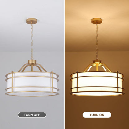 22'' Drum Chandeliers for Dining Room, 5-Light Large Gold Farmhouse Chandelier, Modern round Chandelier Hanging Light Fixture for Living Room Bedroom Foyer Entryway Kitchen Island5