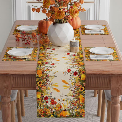 Fall Wild Flowers Pumpkin Table Runner for Home Decoration 13X72 Inch2
