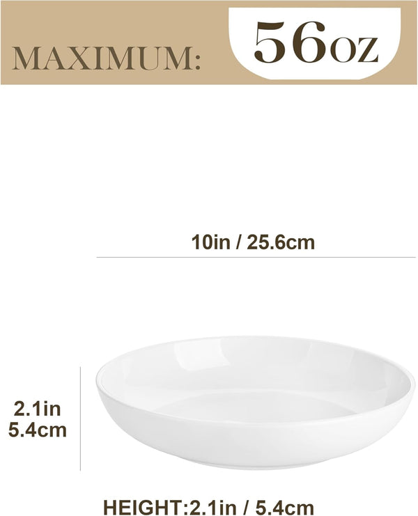 10" Large Pasta Bowls Set of 4, 56 OZ Wide and Shallow Salad Bowls Soup Bowls, Porcelain White Serving Bowls, Kitchen Bowl Plates Pasta Plates, Microwave & Dishwasher Safe, Series REGULAR2