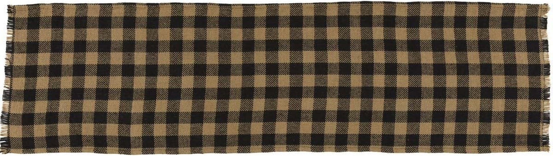 burlap-black-check-runner-fringed-13x48-country-rustic-kitchen-tabletop-design-black-and-tan