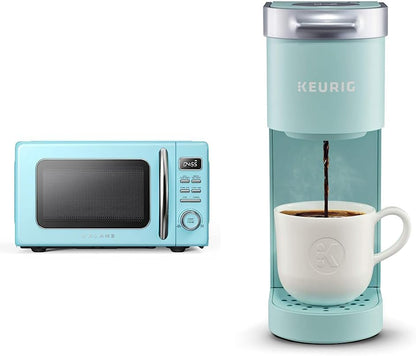GLCMKZ07BER07 Retro Countertop Microwave Oven with Auto Cook & Reheat, Defrost, Quick Start Functions, Easy Clean with Glass Turntable, Pull Handle.7 Cu Ft, Blue & Keurig K-Mini1